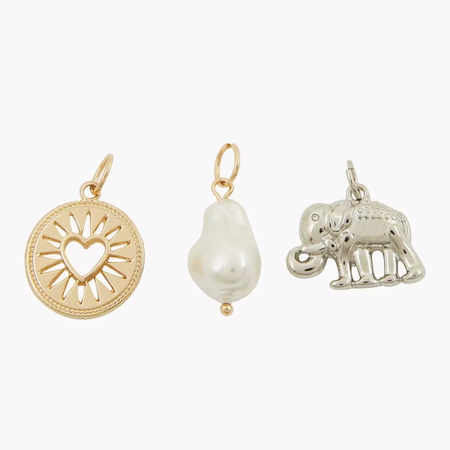 Online Set De 3 Charms : Elephant, Medaillons Coeur, Perle D'Imitation - Chains & Charms Chains & Charms