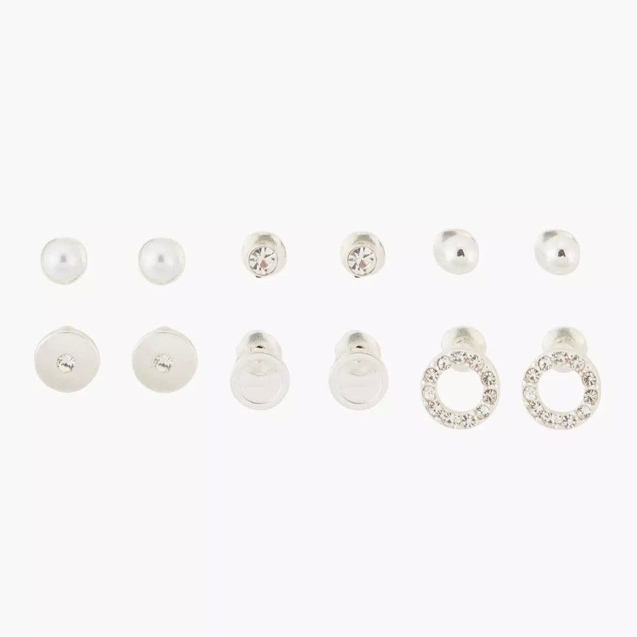 Clearance Set De 6 Boucles D'Oreilles Puces - Argente Boucles D'Oreilles