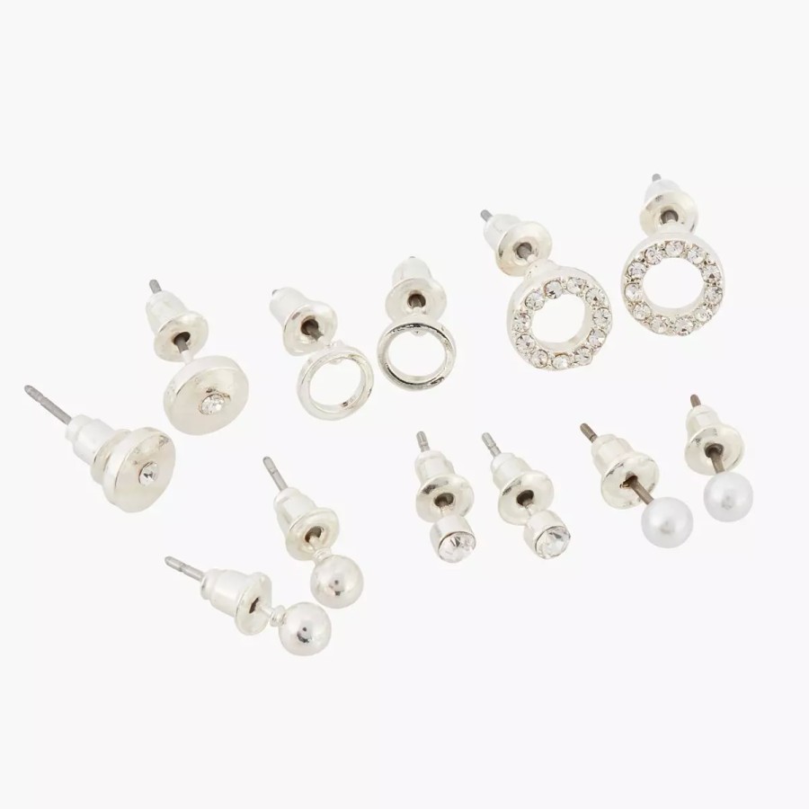 Clearance Set De 6 Boucles D'Oreilles Puces - Argente Boucles D'Oreilles