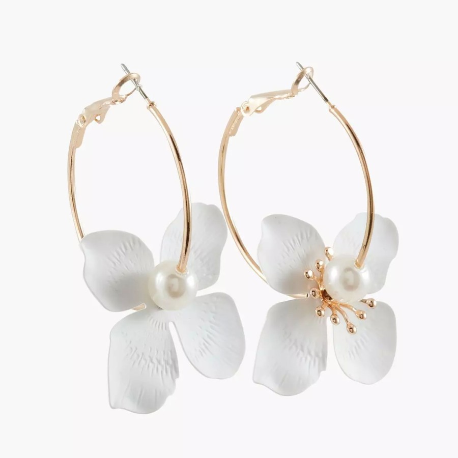 Hot Creoles Fleurs Blanches Et Dorees Boucles D'Oreilles