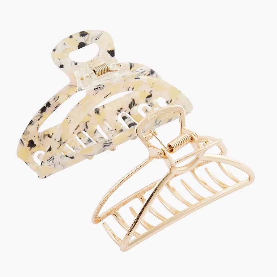 Online Set De 2 Pinces Croco - Beige Et Dore Accessoires De Cheveux