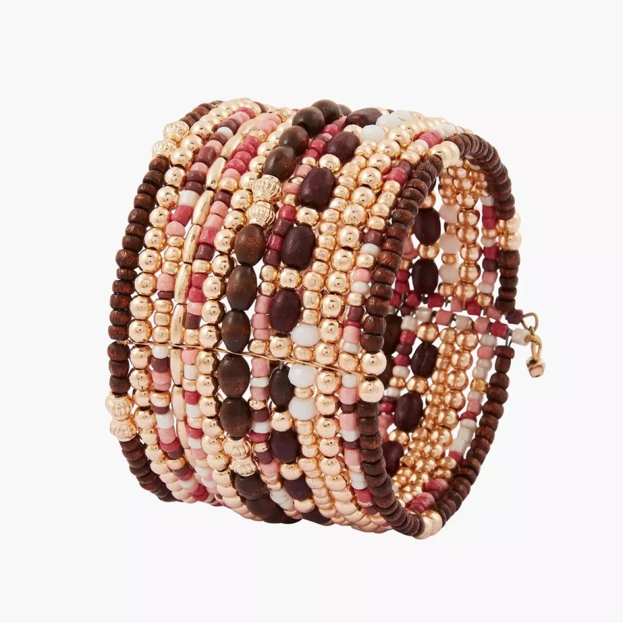 Wholesale Manchette Multi-Rangs En Perles De Rocaille Et Bois Bracelets