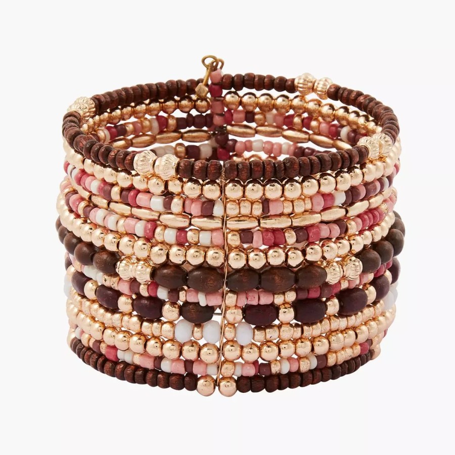 Wholesale Manchette Multi-Rangs En Perles De Rocaille Et Bois Bracelets