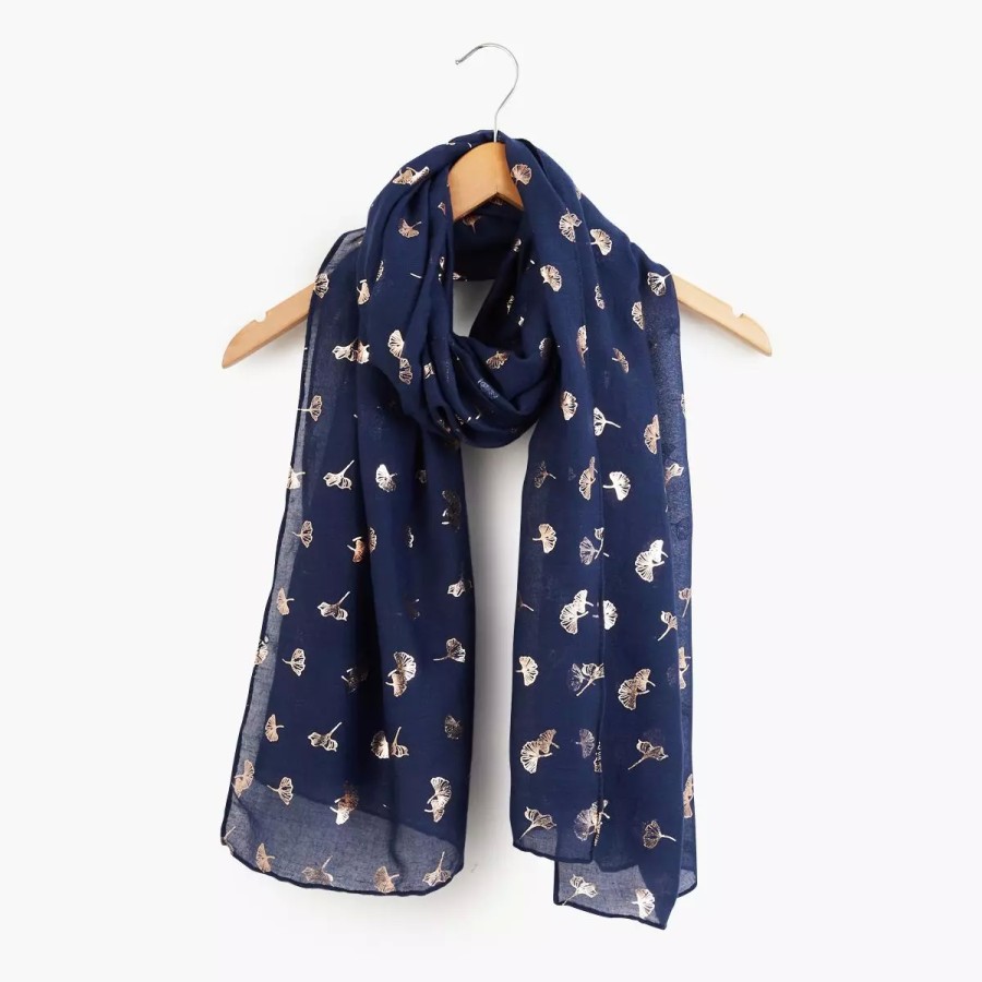 Hot Foulard Bleu Motif Feuilles Foulards